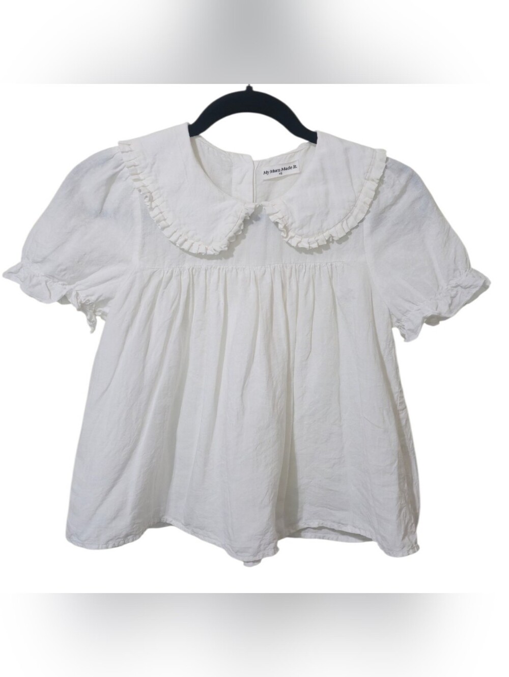 Not For Sale! My Mum Made It White Linen Blend Babydoll Crop Blouse XS